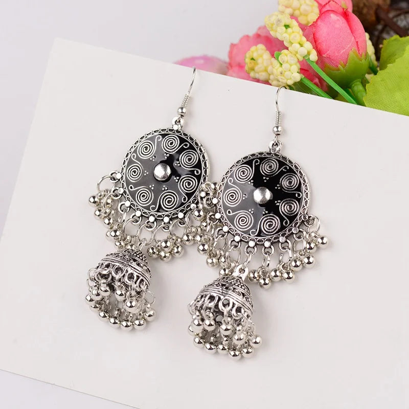 Boucles d'Oreilles Jhumka Indiennes - Bijoux Ethniques Émaillés Colorés