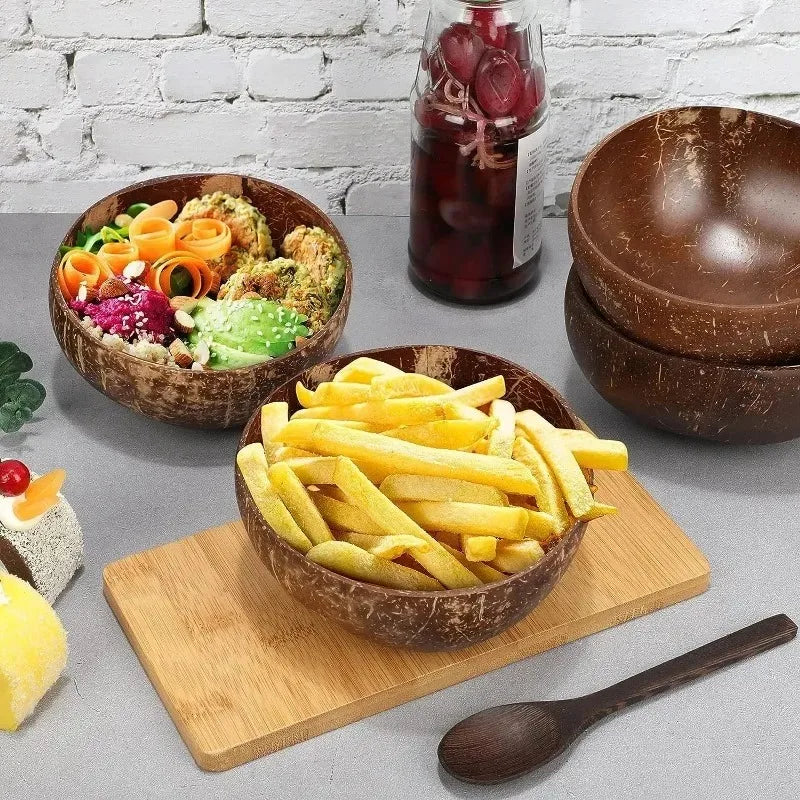 Bols en Noix de Coco Naturels 6/1PCS - Vaisselle en Bois Réutilisable pour Salade et Service