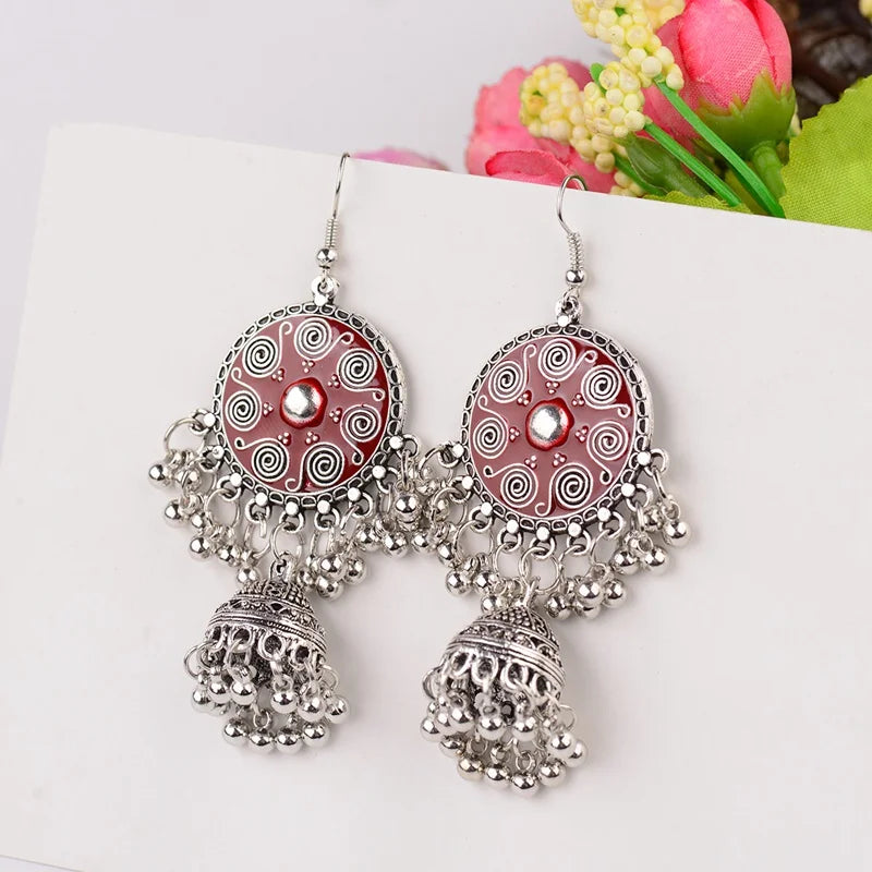 Boucles d'Oreilles Jhumka Indiennes - Bijoux Ethniques Émaillés Colorés