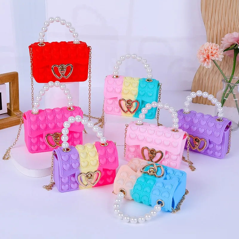 Sac Silicone Pop It Anti-Stress - Sac à Main Bulles avec Anse Perles
