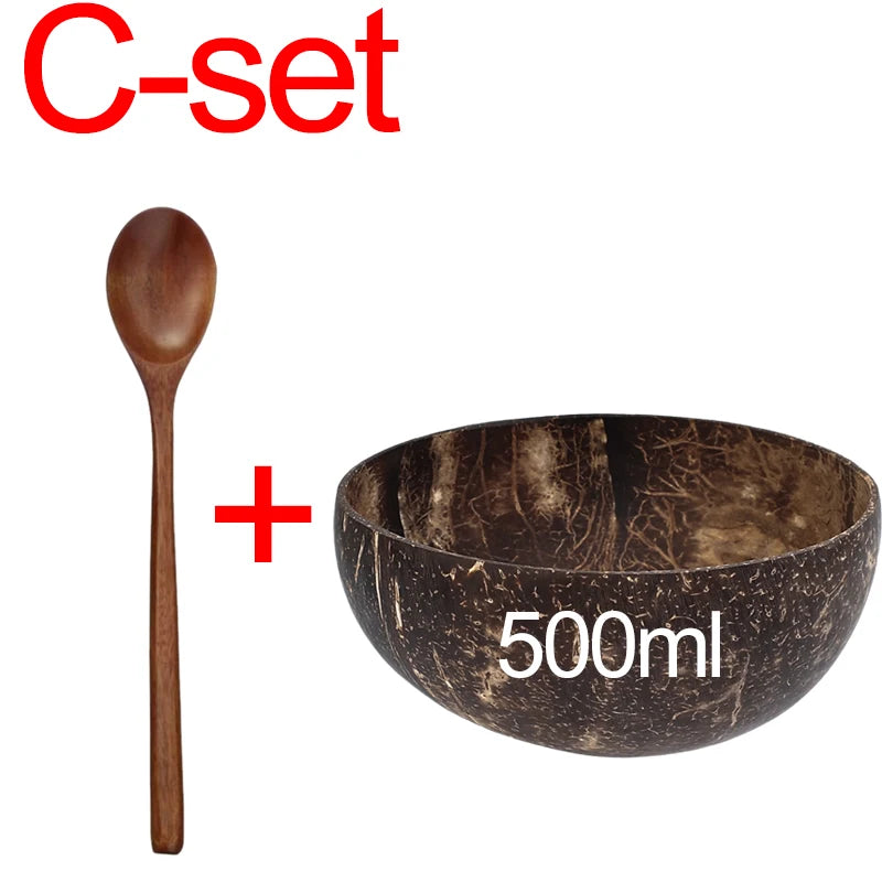 Bols en Noix de Coco Naturels 6/1PCS - Vaisselle en Bois Réutilisable pour Salade et Service