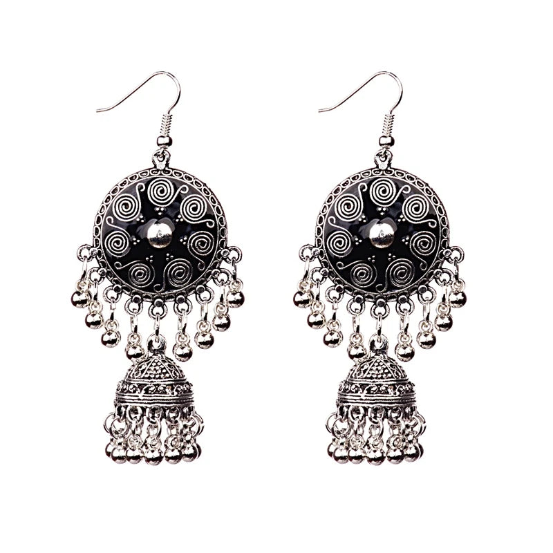 Boucles d'Oreilles Jhumka Indiennes - Bijoux Ethniques Émaillés Colorés