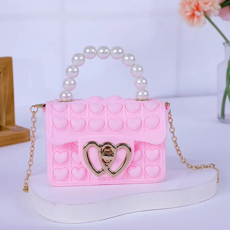 Sac Silicone Pop It Anti-Stress - Sac à Main Bulles avec Anse Perles