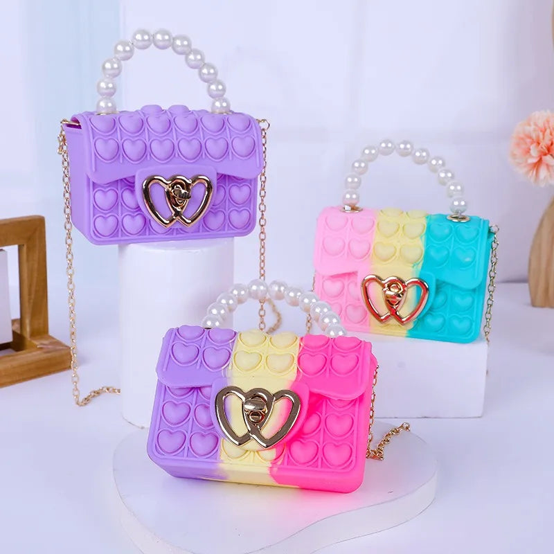 Sac Silicone Pop It Anti-Stress - Sac à Main Bulles avec Anse Perles