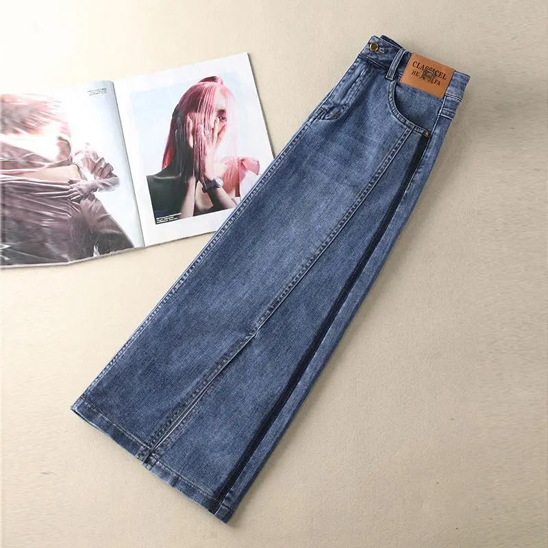 Jupe en jean taille haute décontractée pour femme, style coréen, nouvelle collection été 2023, avec poches et poches épissées