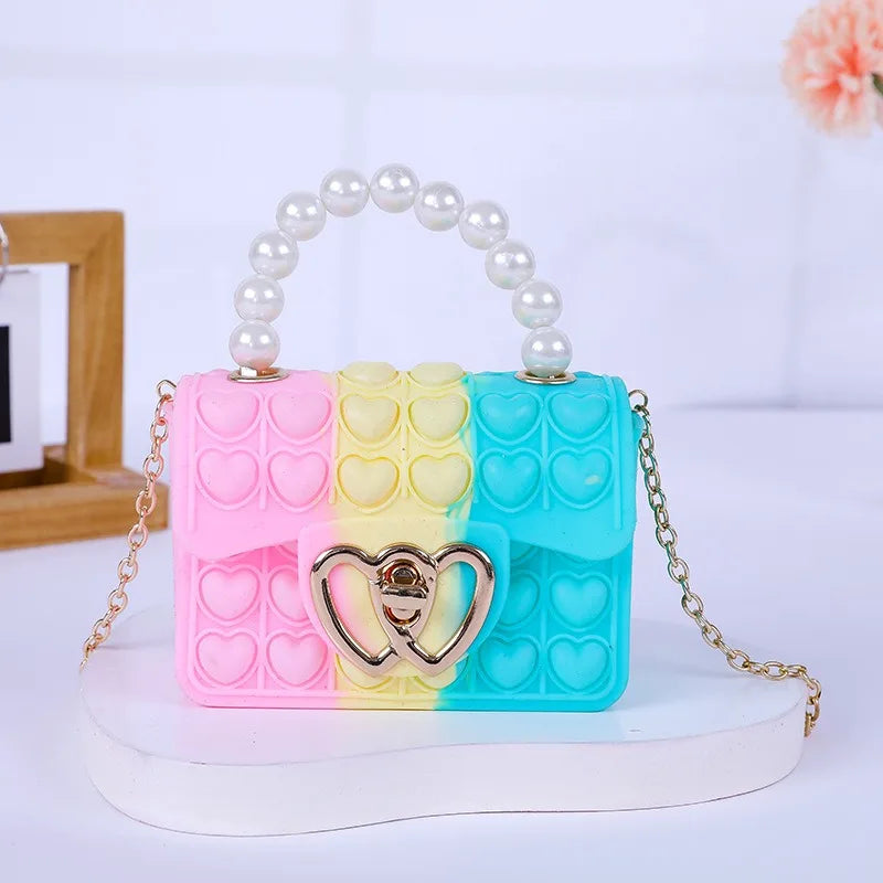 Sac Silicone Pop It Anti-Stress - Sac à Main Bulles avec Anse Perles