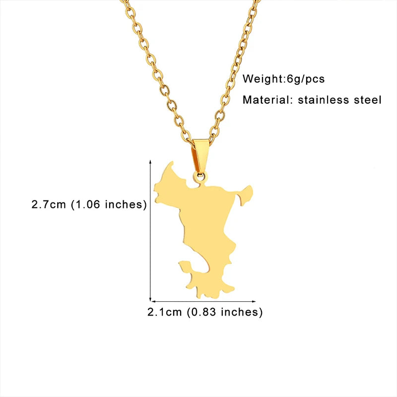 Stainless Steel French Mayotte Map Pendant Necklace Unisex Couple Ethnic Patriotic Jewelry Gift European American Style
