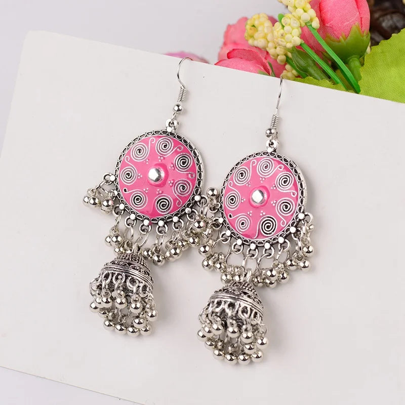Boucles d'Oreilles Jhumka Indiennes - Bijoux Ethniques Émaillés Colorés