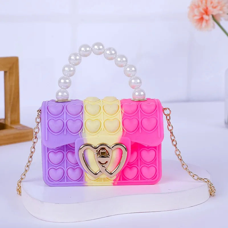 Sac Silicone Pop It Anti-Stress - Sac à Main Bulles avec Anse Perles