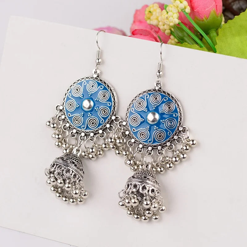 Boucles d'Oreilles Jhumka Indiennes - Bijoux Ethniques Émaillés Colorés