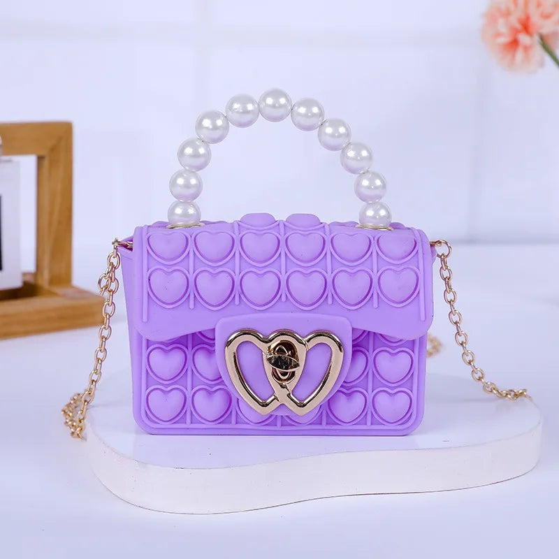 Sac Silicone Pop It Anti-Stress - Sac à Main Bulles avec Anse Perles
