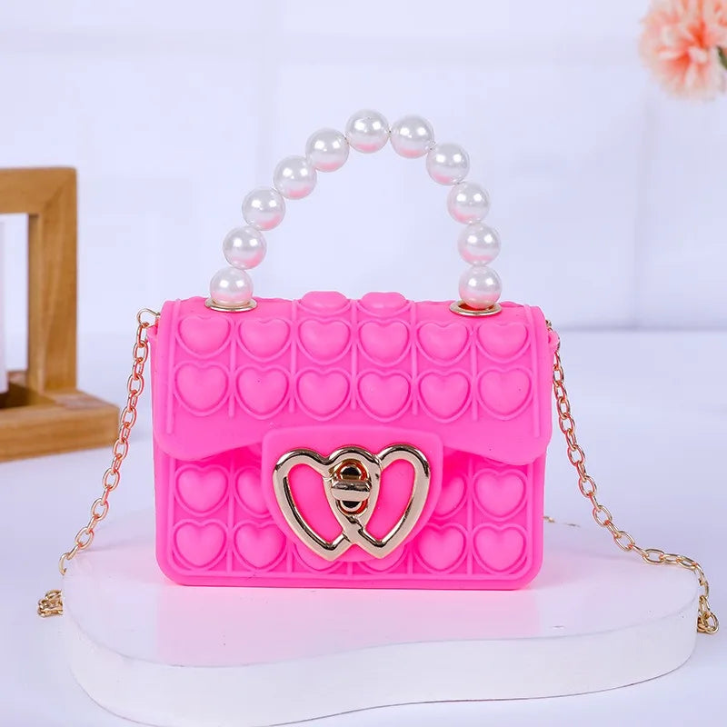 Sac Silicone Pop It Anti-Stress - Sac à Main Bulles avec Anse Perles