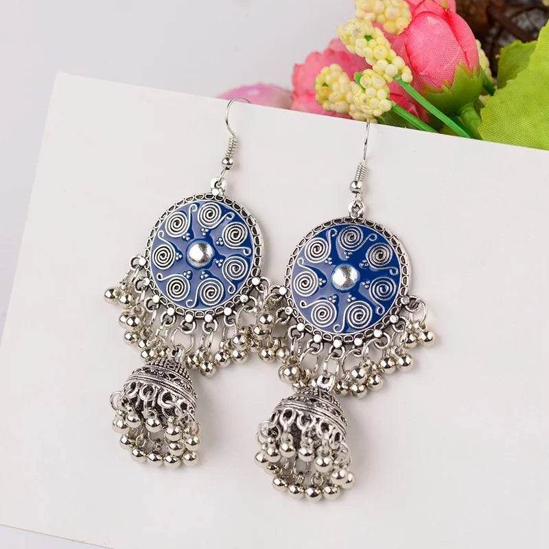 Boucles d'Oreilles Jhumka Indiennes - Bijoux Ethniques Émaillés Colorés