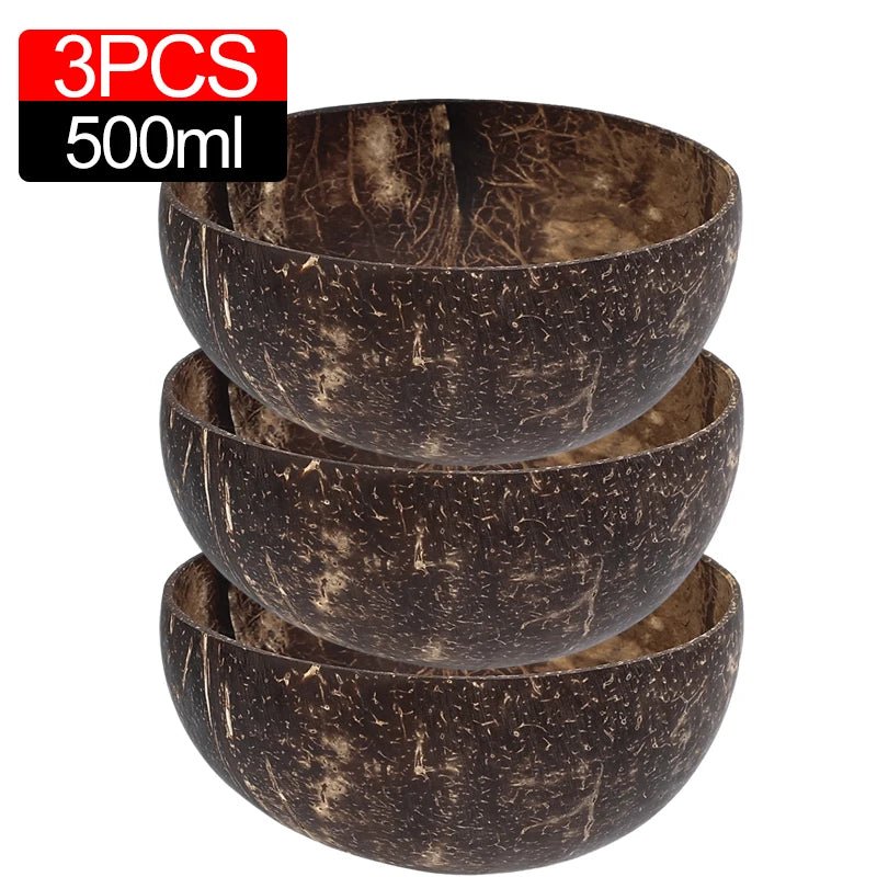 Bols en Noix de Coco Naturels 6/1PCS - Vaisselle en Bois Réutilisable pour Salade et Service