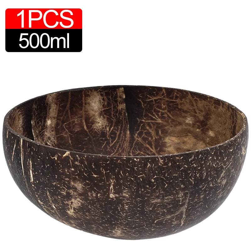 Bols en Noix de Coco Naturels 6/1PCS - Vaisselle en Bois Réutilisable pour Salade et Service