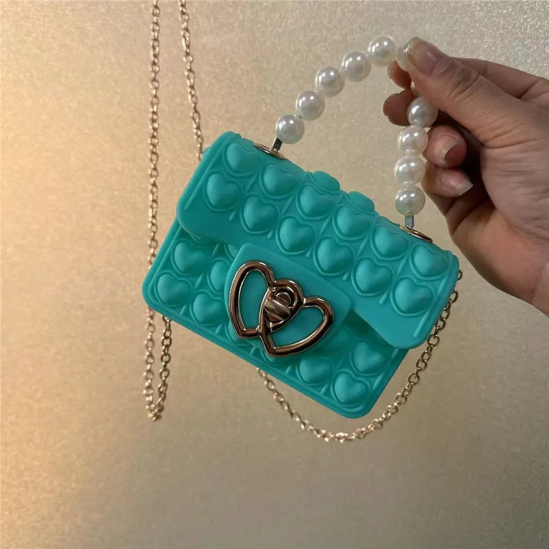 Sac Silicone Pop It Anti-Stress - Sac à Main Bulles avec Anse Perles