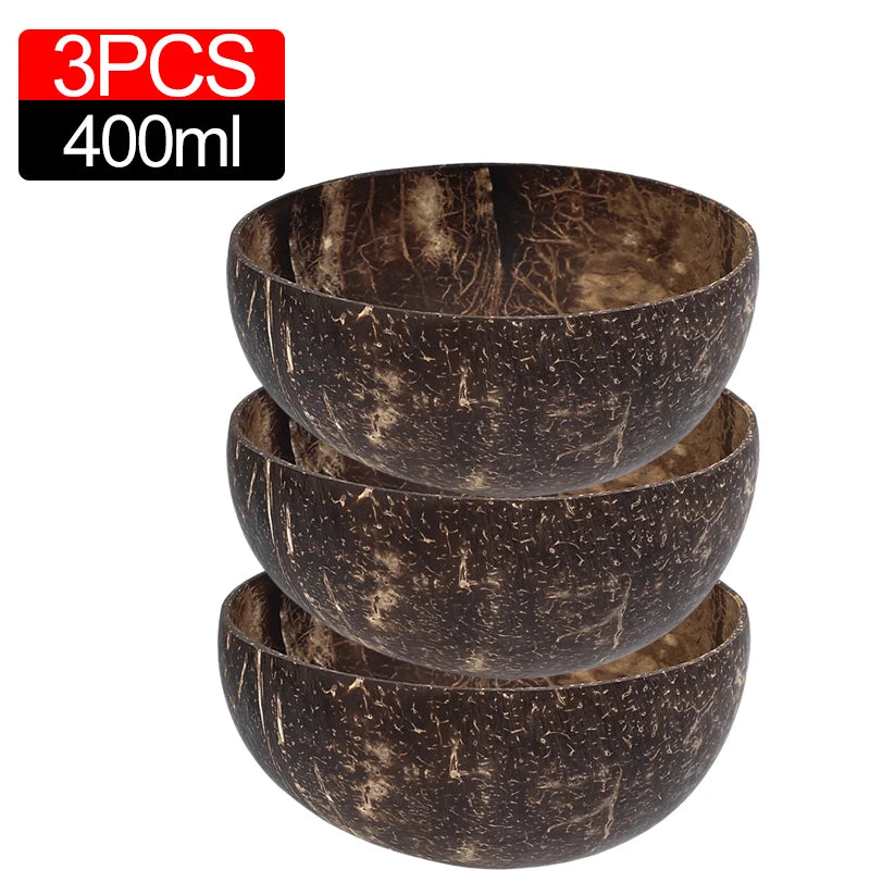 Bols en Noix de Coco Naturels 6/1PCS - Vaisselle en Bois Réutilisable pour Salade et Service