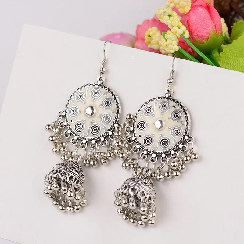 Boucles d'Oreilles Jhumka Indiennes - Bijoux Ethniques Émaillés Colorés