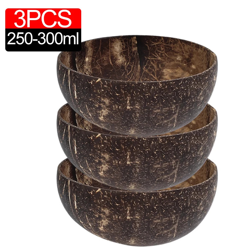 Bols en Noix de Coco Naturels 6/1PCS - Vaisselle en Bois Réutilisable pour Salade et Service