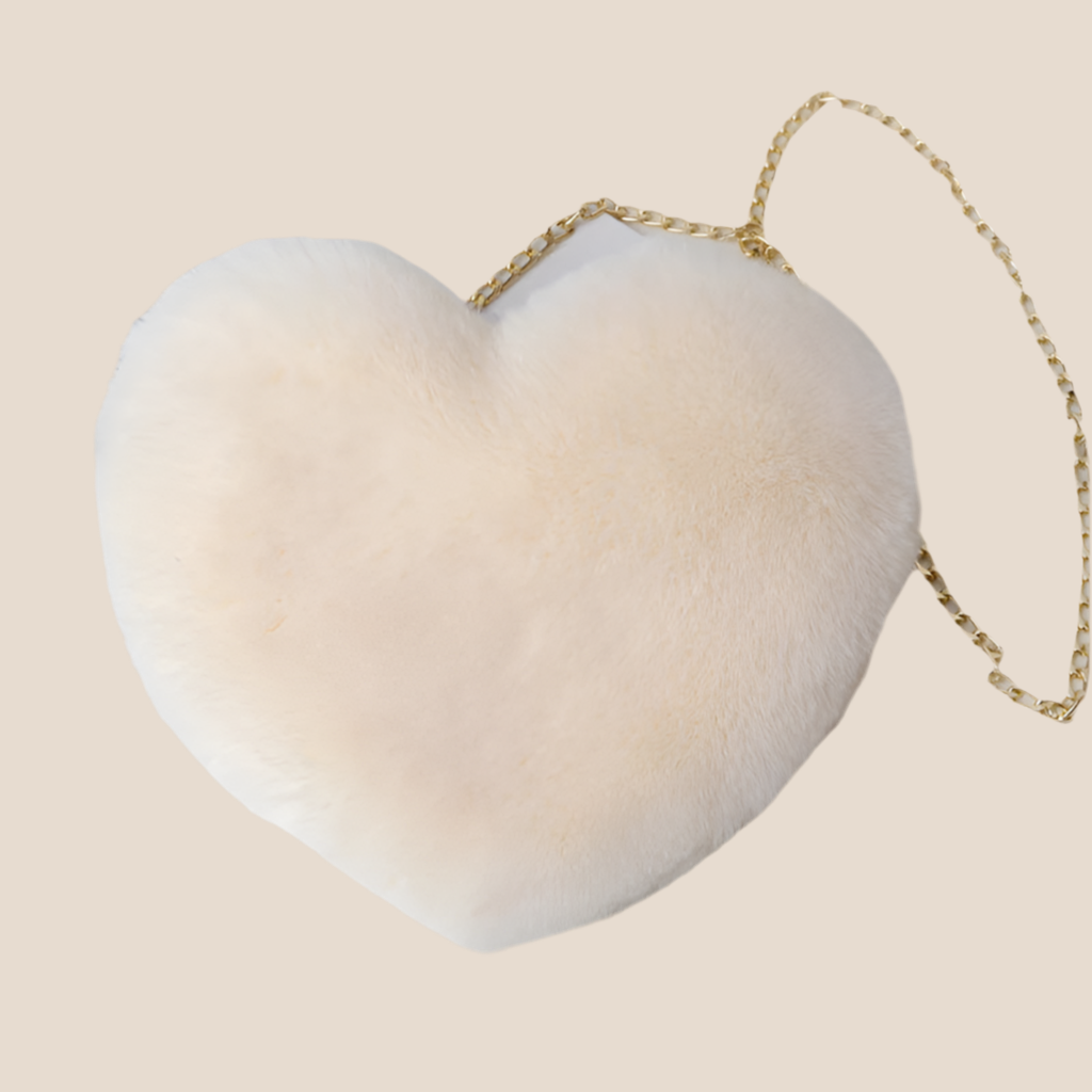 Sac à Main Cœur en Fausse Fourrure - Sac Bandoulière Peluche Chaîne