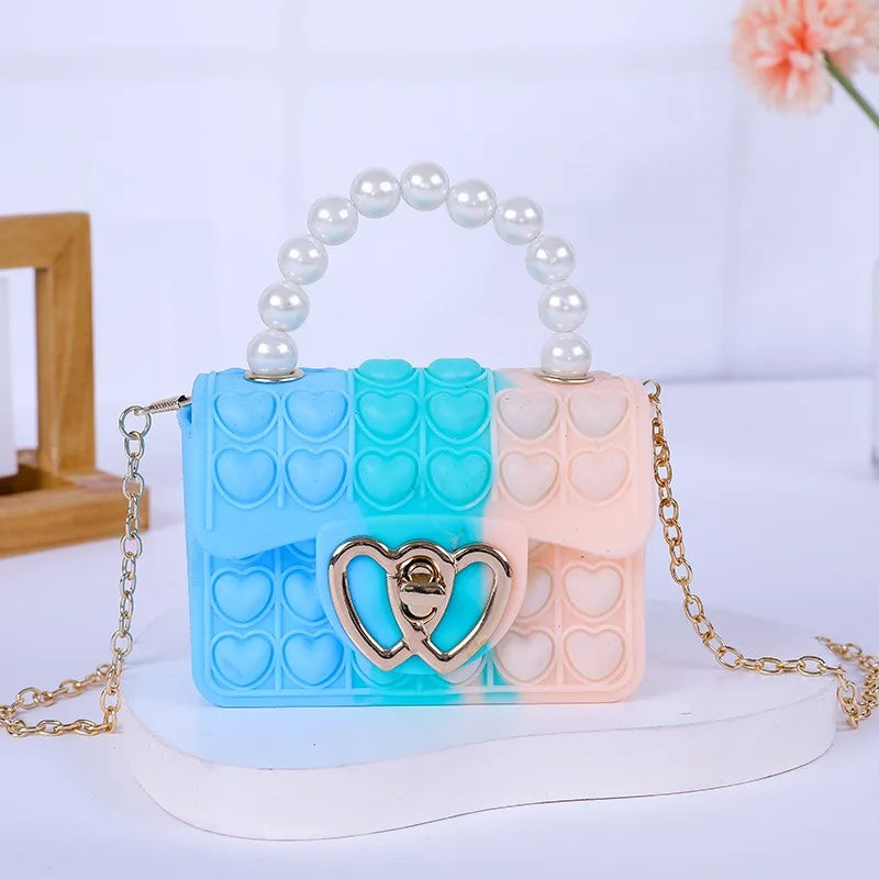 Sac Silicone Pop It Anti-Stress - Sac à Main Bulles avec Anse Perles