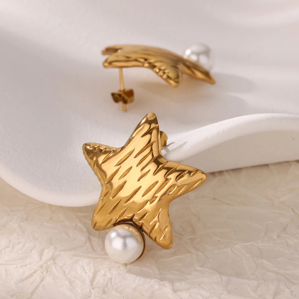 Boucles d'Oreilles Perles Femme - Acier Inoxydable Doré Tendance 2024
