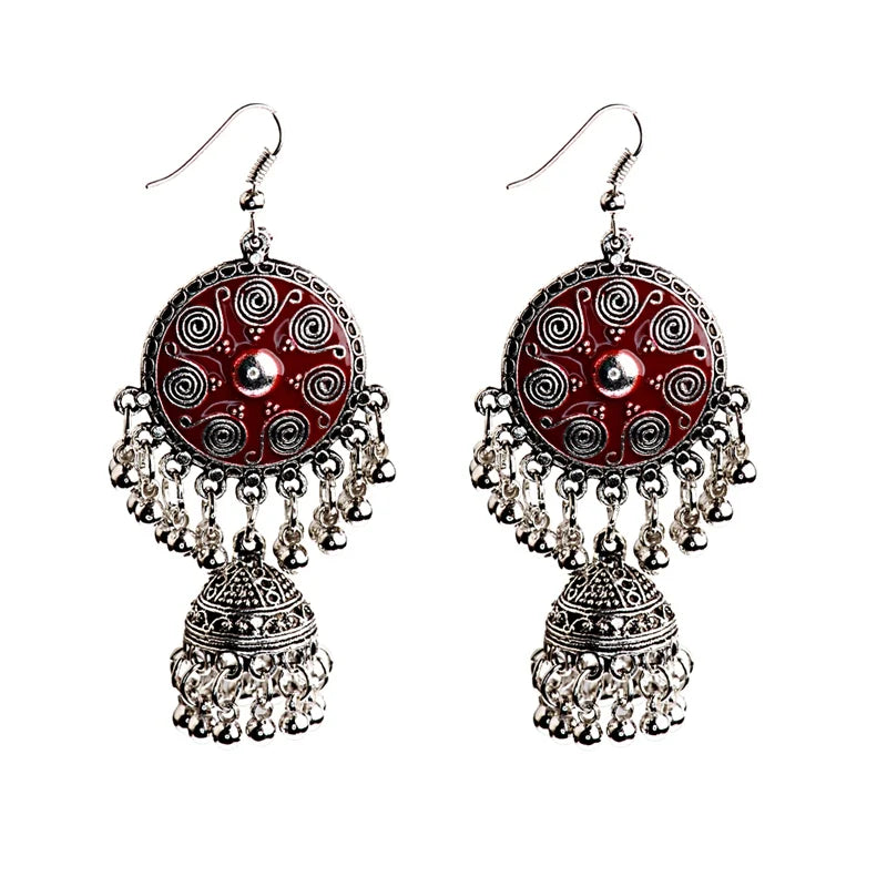 Boucles d'Oreilles Jhumka Indiennes - Bijoux Ethniques Émaillés Colorés