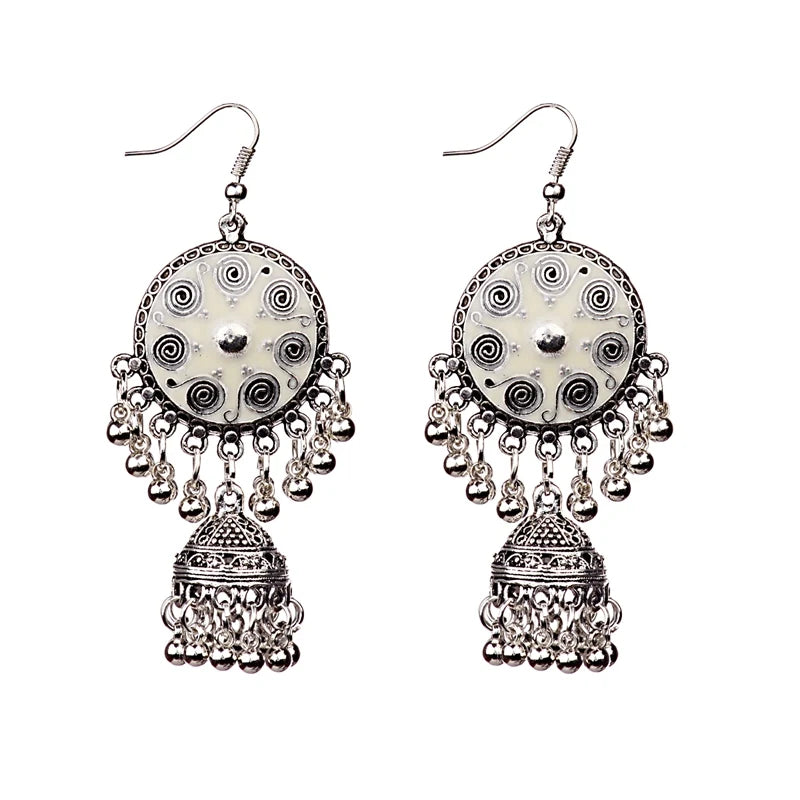 Boucles d'Oreilles Jhumka Indiennes - Bijoux Ethniques Émaillés Colorés