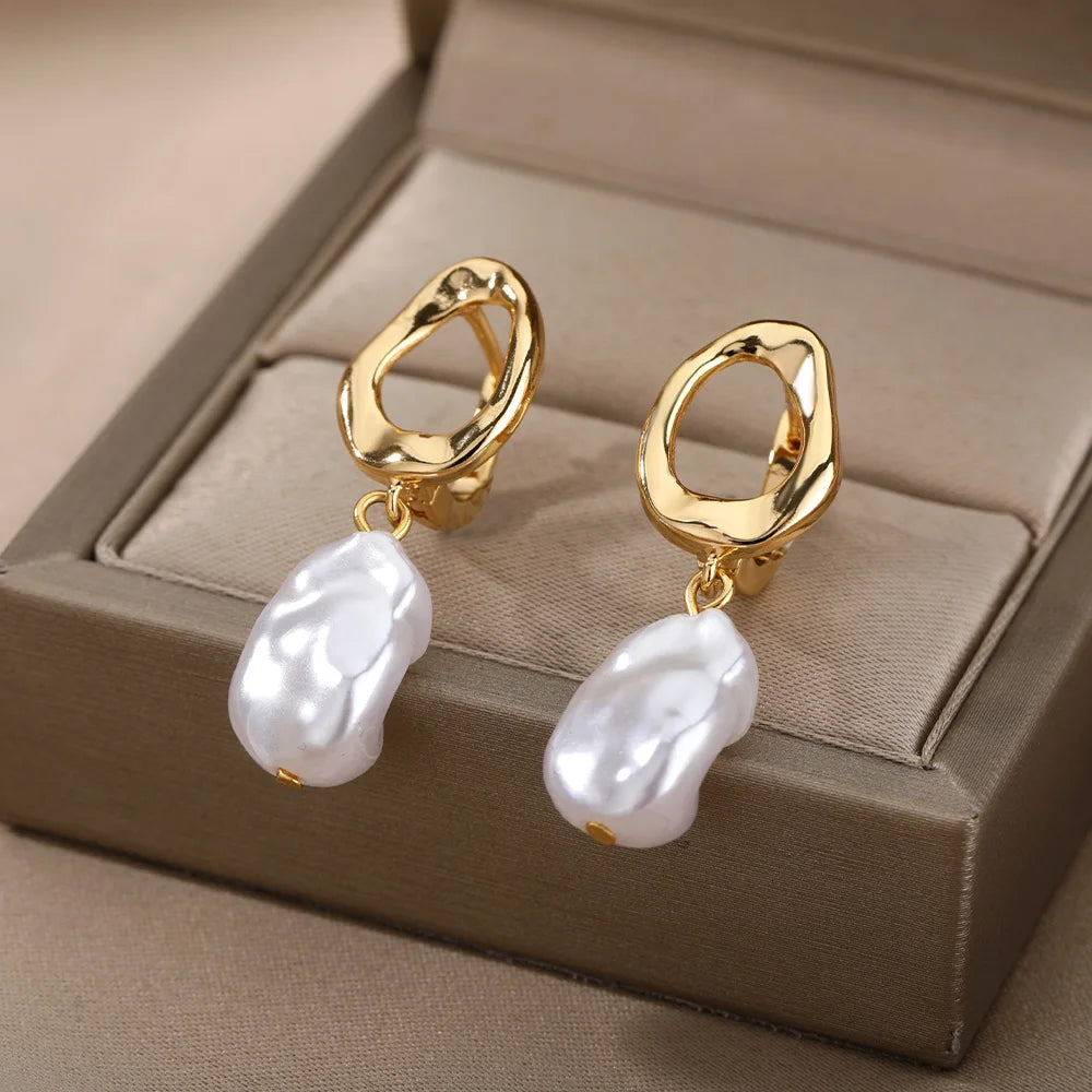 Boucles d'Oreilles Perles Femme - Acier Inoxydable Doré Tendance 2024