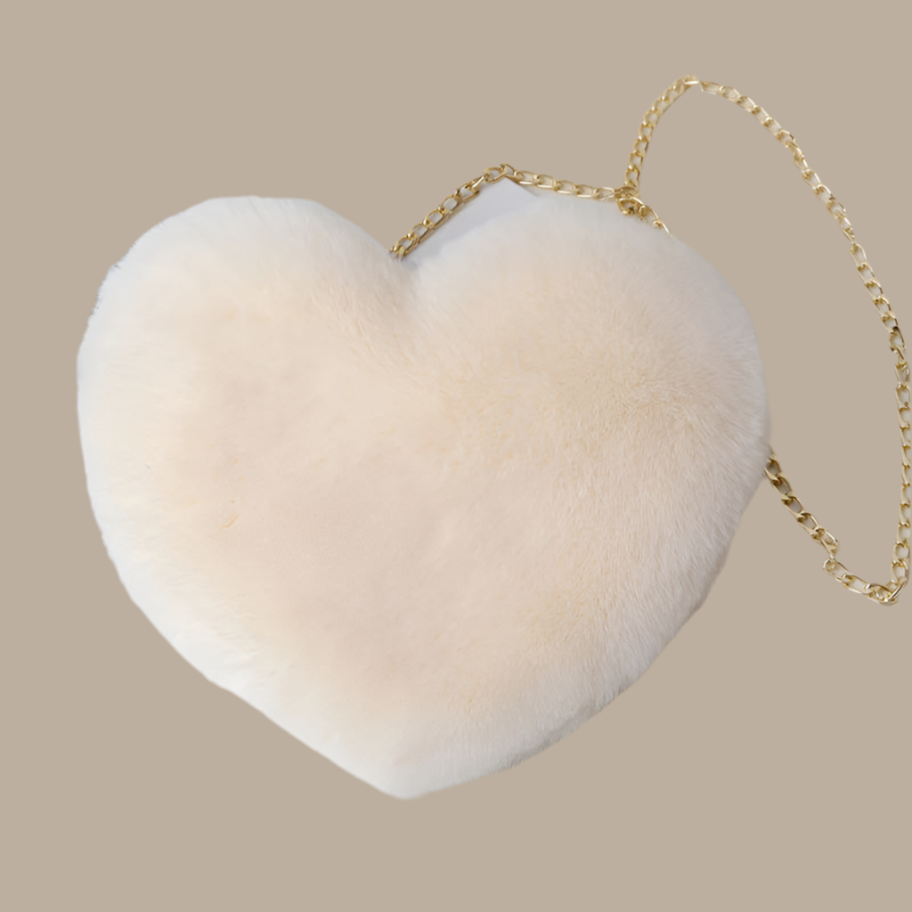 Sac à Main Cœur en Fausse Fourrure - Sac Bandoulière Peluche Chaîne