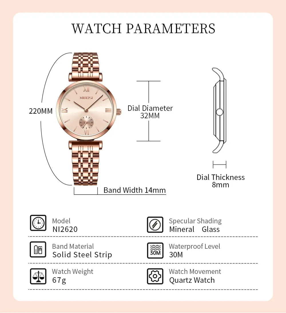 NIBOSI 2025 Rose Gold Wrist Watch Ladies Steel Women's Bracelet Watches Female Clock Women Watches Relogio Feminino Montre Femme