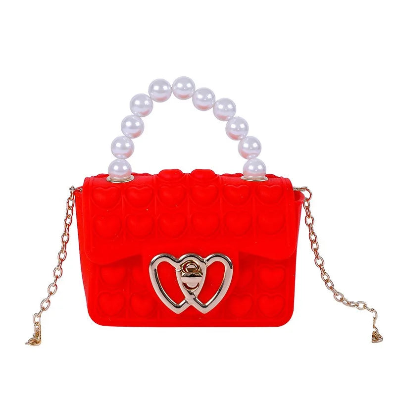 Sac Silicone Pop It Anti-Stress - Sac à Main Bulles avec Anse Perles