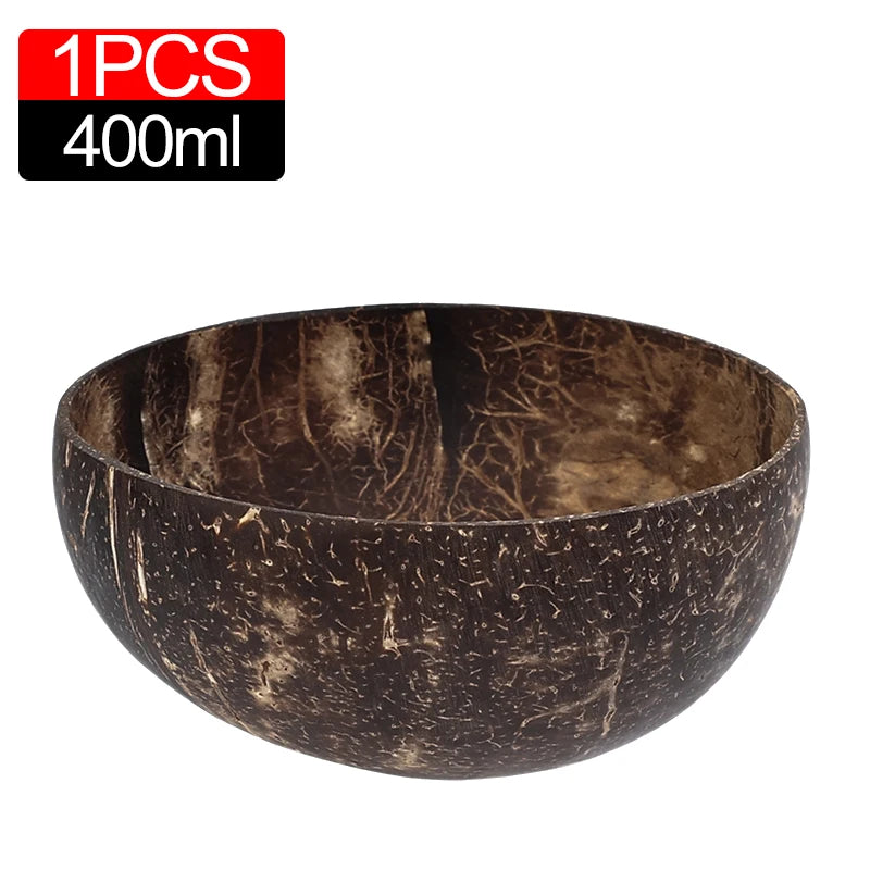 Bols en Noix de Coco Naturels 6/1PCS - Vaisselle en Bois Réutilisable pour Salade et Service