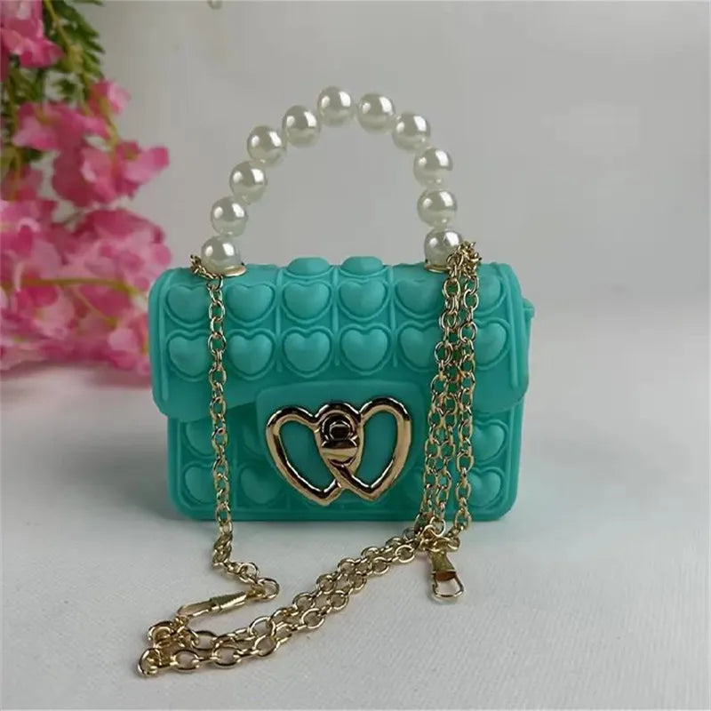 Sac Silicone Pop It Anti-Stress - Sac à Main Bulles avec Anse Perles