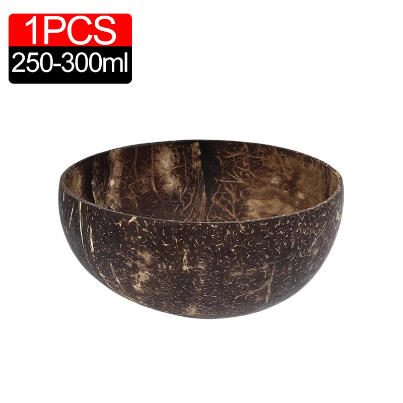 Bols en Noix de Coco Naturels 6/1PCS - Vaisselle en Bois Réutilisable pour Salade et Service