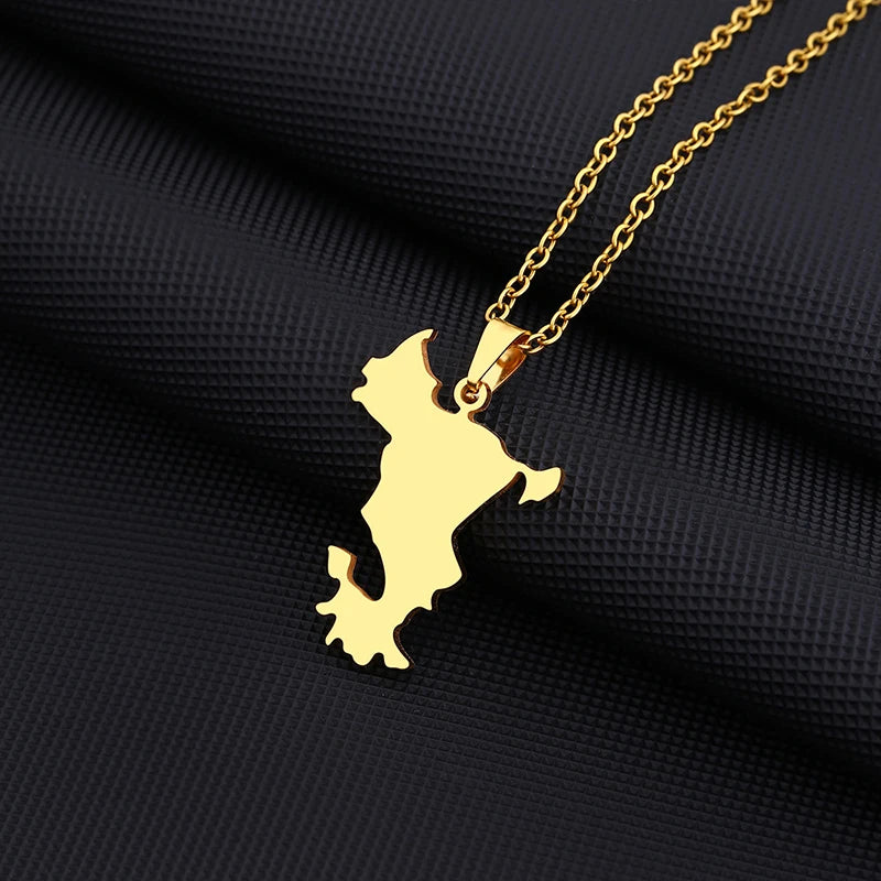 Stainless Steel French Mayotte Map Pendant Necklace Unisex Couple Ethnic Patriotic Jewelry Gift European American Style