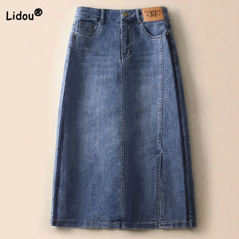 Jupe en jean taille haute décontractée pour femme, style coréen, nouvelle collection été 2023, avec poches et poches épissées