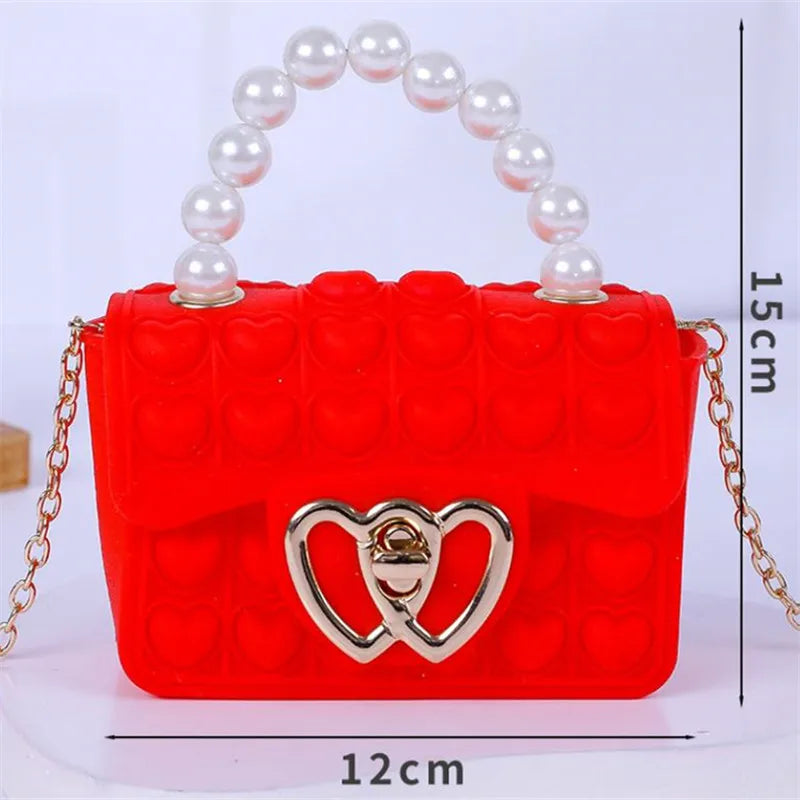 Sac Silicone Pop It Anti-Stress - Sac à Main Bulles avec Anse Perles