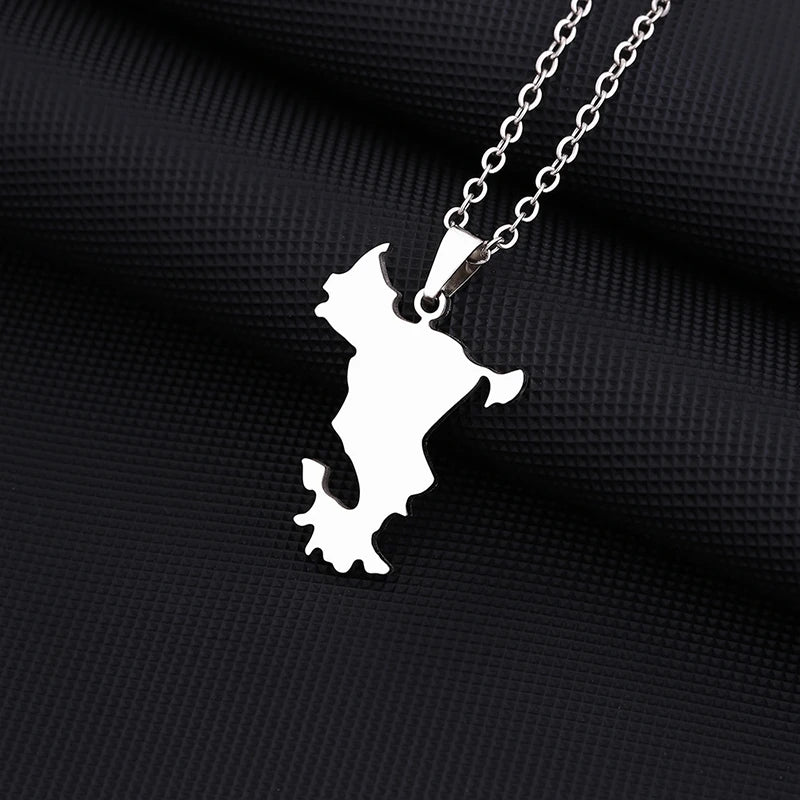 Stainless Steel French Mayotte Map Pendant Necklace Unisex Couple Ethnic Patriotic Jewelry Gift European American Style