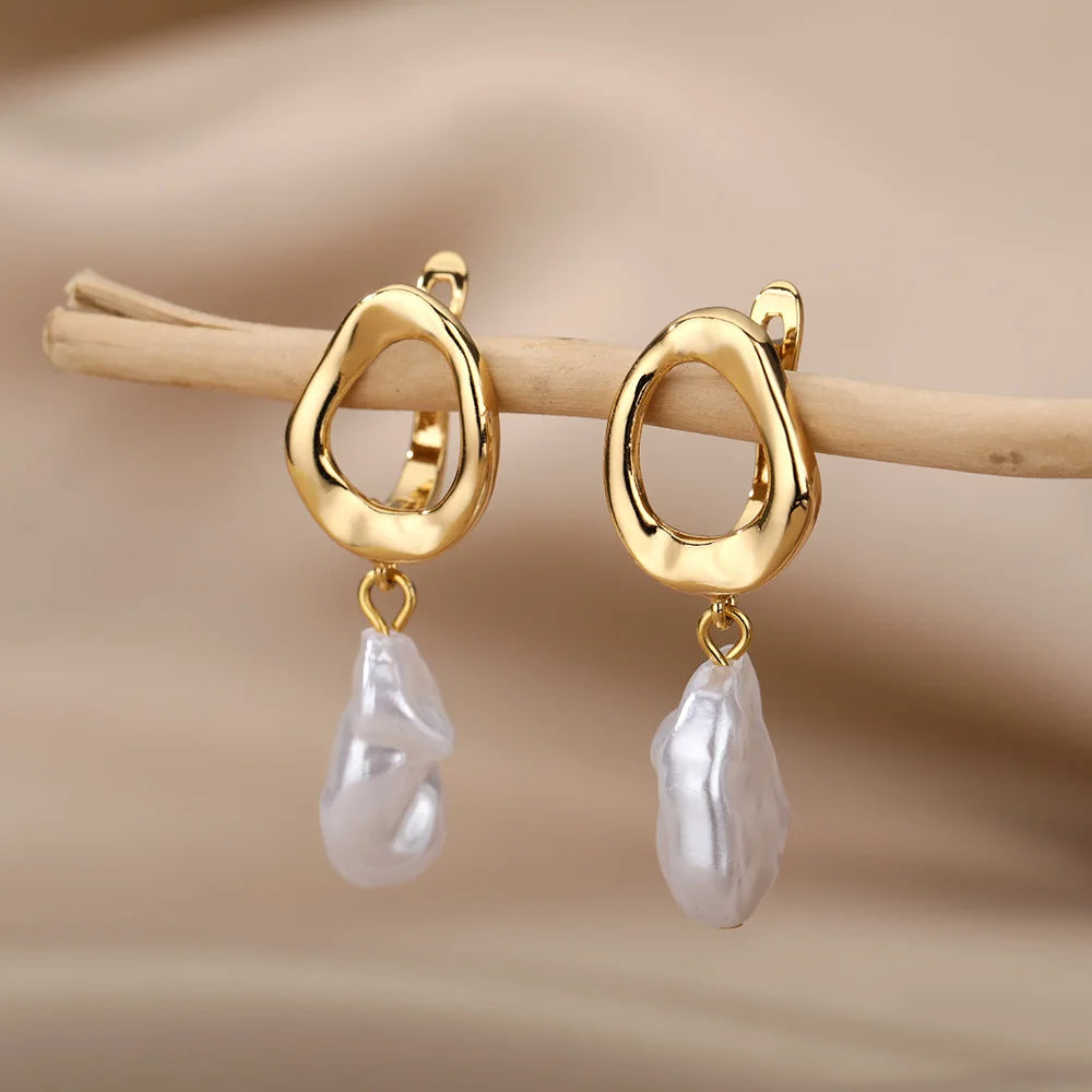 Boucles d'Oreilles Perles Femme - Acier Inoxydable Doré Tendance 2024