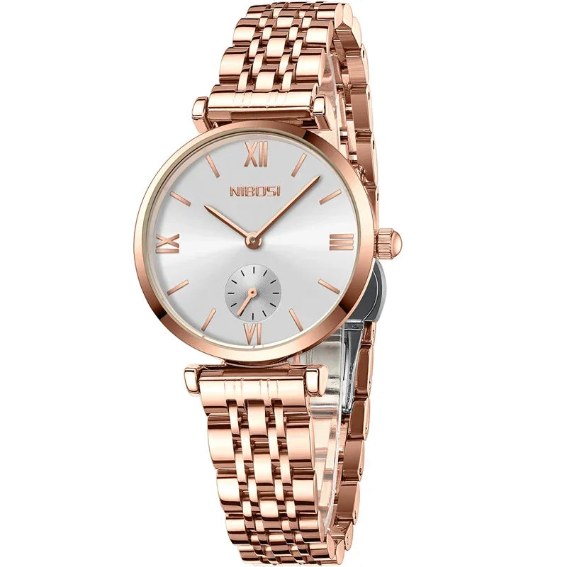 NIBOSI 2025 Rose Gold Wrist Watch Ladies Steel Women's Bracelet Watches Female Clock Women Watches Relogio Feminino Montre Femme