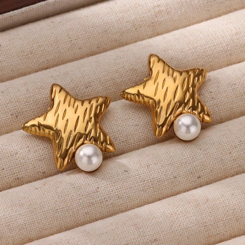 Boucles d'Oreilles Perles Femme - Acier Inoxydable Doré Tendance 2024